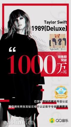 QQ音乐发力欧美 Taylor Swift数字专辑《1989》销售额破千万