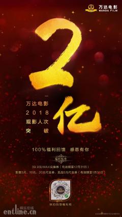 万达电影年终捷报:2018年度观影人次突破2亿
